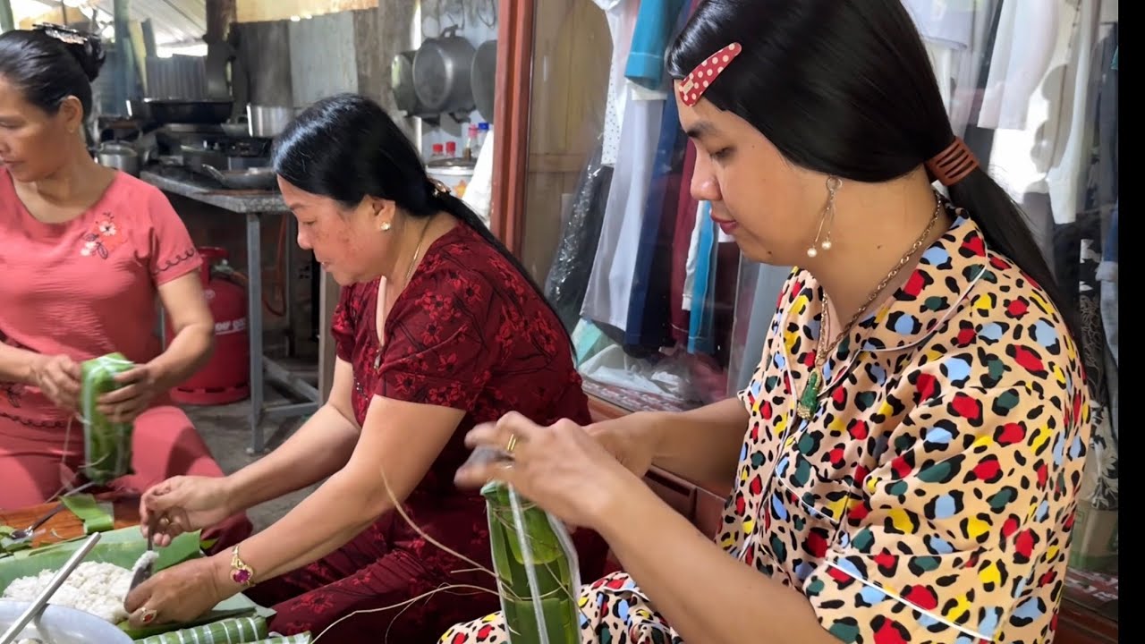 Vợ thằng Sang qua nhà hàng xóm phụ gói bánh Tét | Đám giỗ miền tây - Tập 222