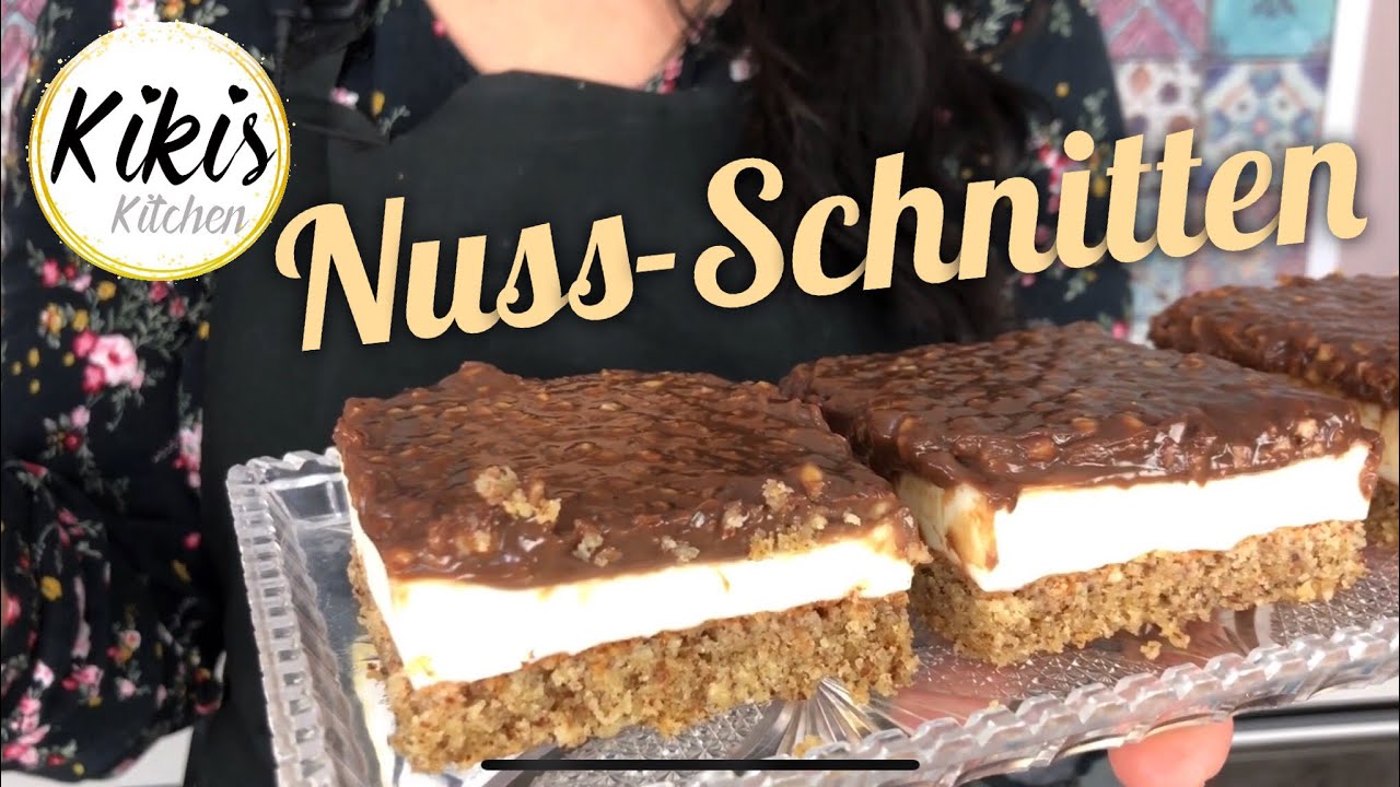 Saftige NUSS-SCHNITTEN | Blechkuchen mit Nüssen, Pudding, Schmand und Schokolade GLUTENFREI