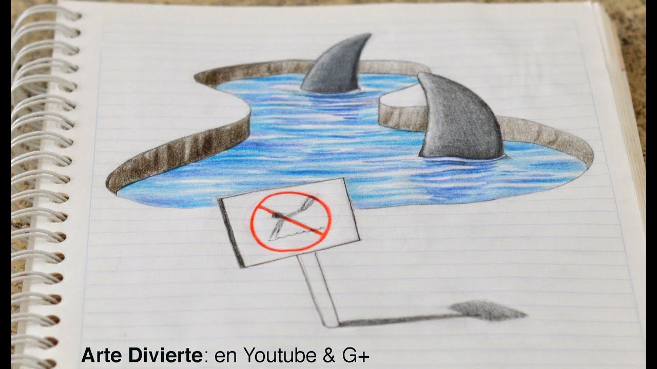 Dibujo anamórfico: ¡Dibujando tiburones 3D en mi cuaderno! - Arte Divierte.
