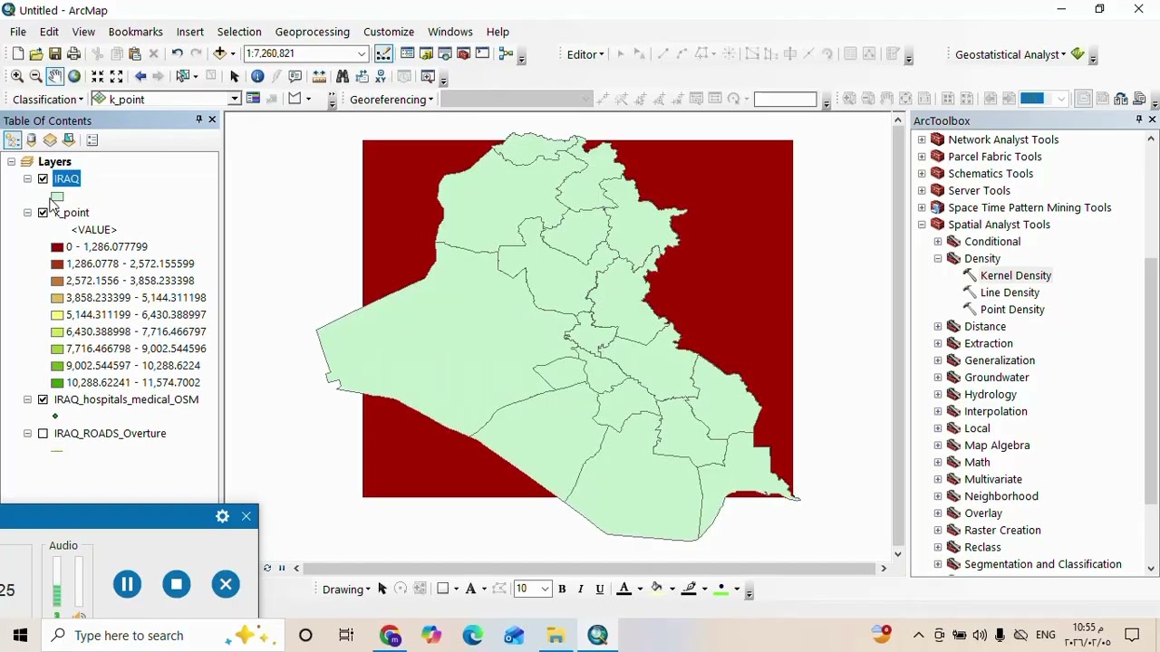تحليل الكثافة في الـ GIS باستخدام الاداة Density