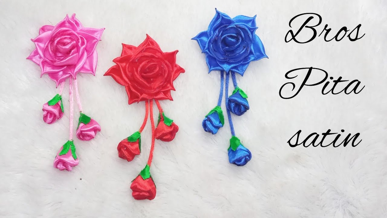 Bros dari pita satin-tutorial bros mawar dari pita satin-how to make brooch-kreasi pita satin
