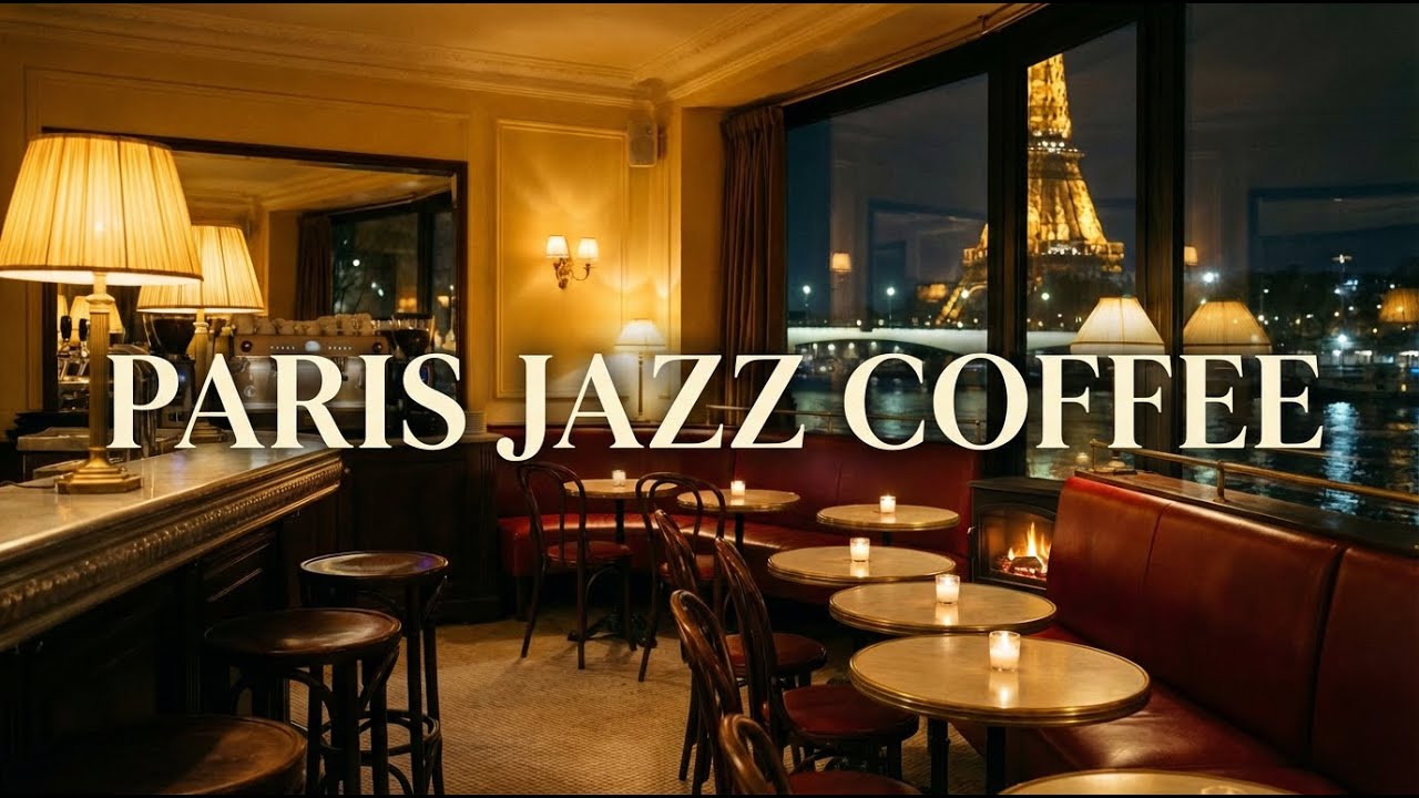 Relaxing Jazz Café in Paris by the Seine River | Smooth Jazz & Eiffel Night Ambience
