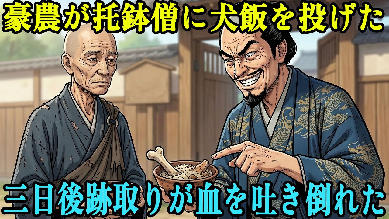 乞食坊主に犬の餌を投げた豪農。三日後、跡取りが血を吐いて死んだ【感動・朗読】 野談 | 伝説 | 昔話 | 説話 | 民話