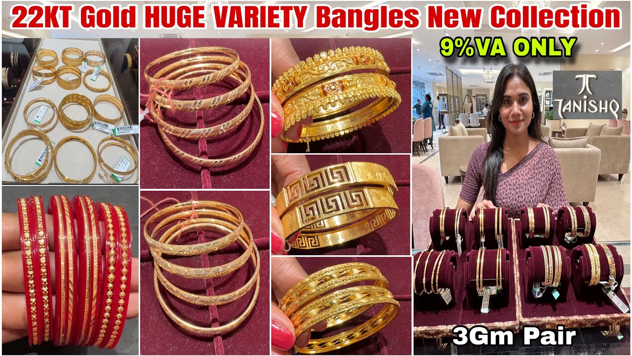 OMG Only 9%VA & 3Gm Pair😳Tanishq Gold Bangles| Lightweight Gold Bangles Designs With Weight & Price|