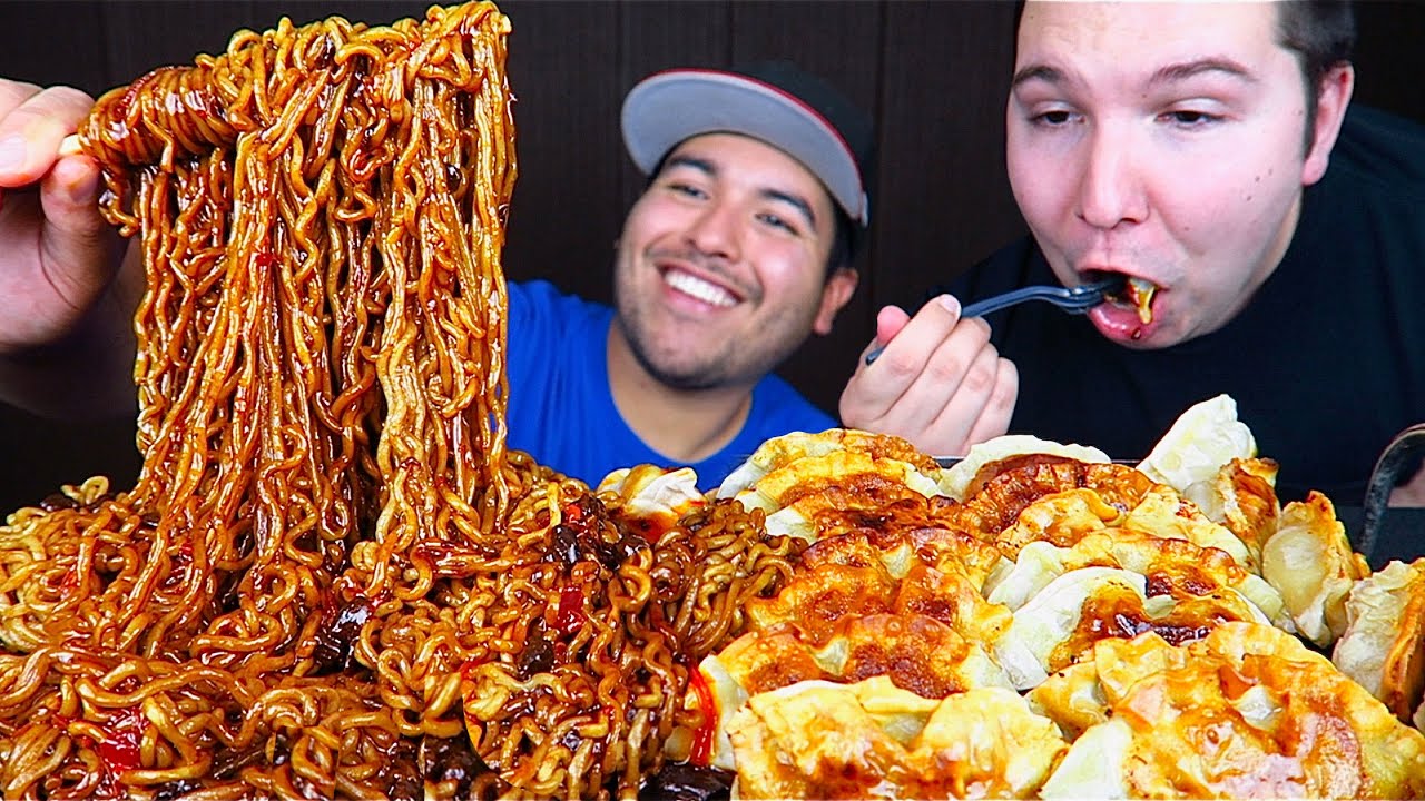 Spicy Noodles & Spicy Dumplings with Nikocado Avocado • MUKBANG