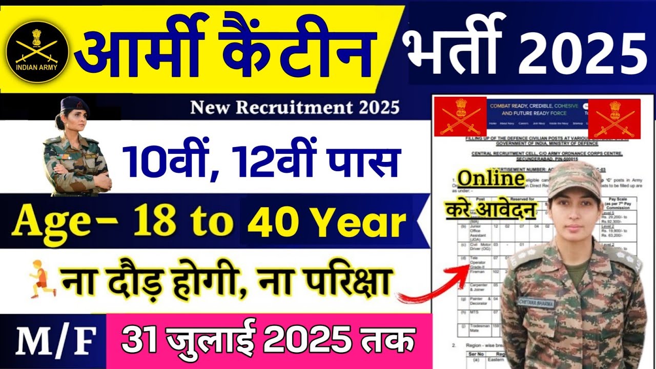 Army Canteen New Vacancy 2025 | Army Canteen Recruitment 2025 | Army Cantt Bharti | Army New Vacancy
