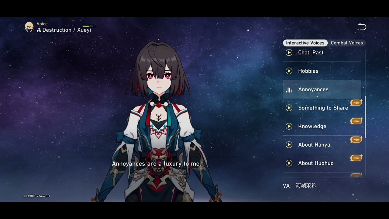 Honkai star rail Xueyi all voice lines (jp dub/eng sub)