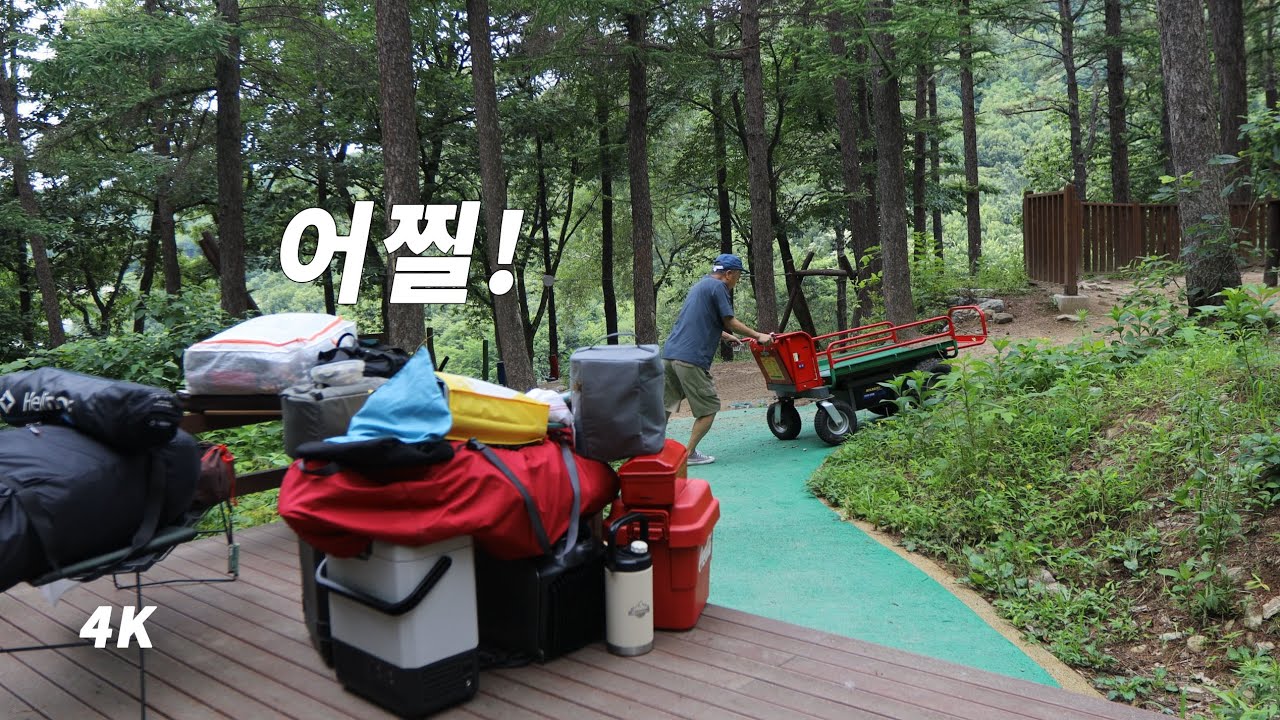 전동 카트 이용해 캠핑하기는 생애 처음이지. 쉘터GHE. 폭염 캠핑