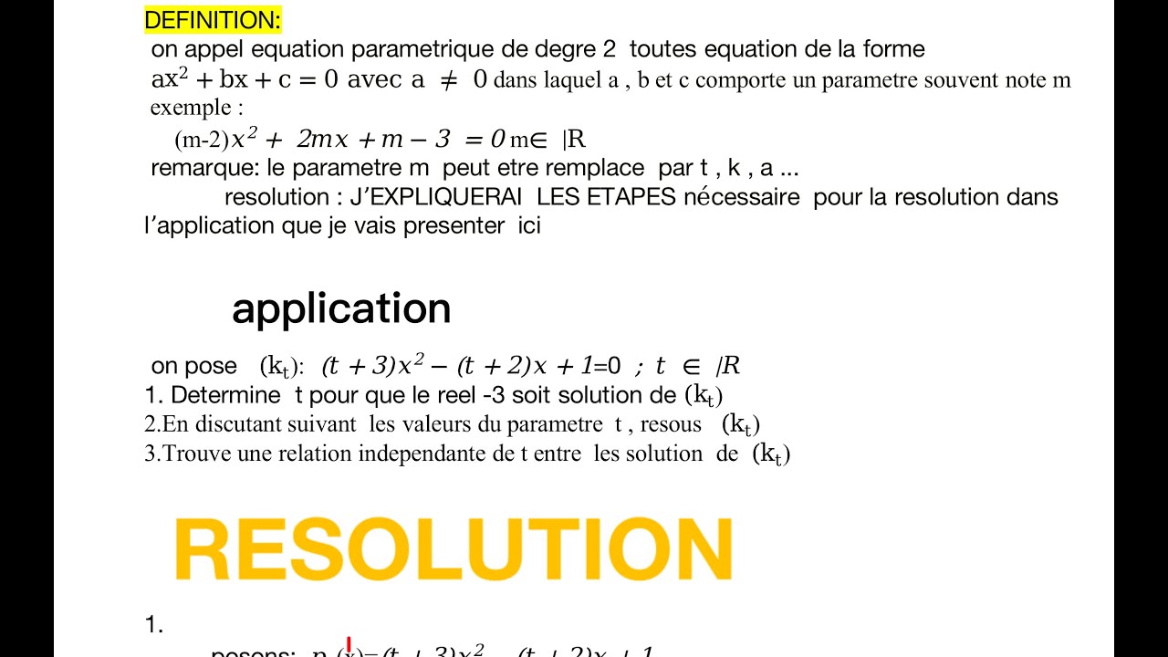 Equation paramétrique expliquer  résolu ;méthode d'étude de signe de solution connaissant  ∆ ,S et P