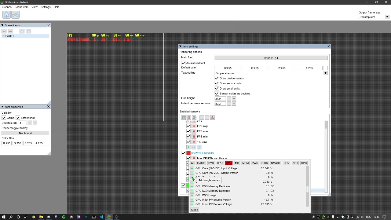 How did I setup my fps monitor tool?