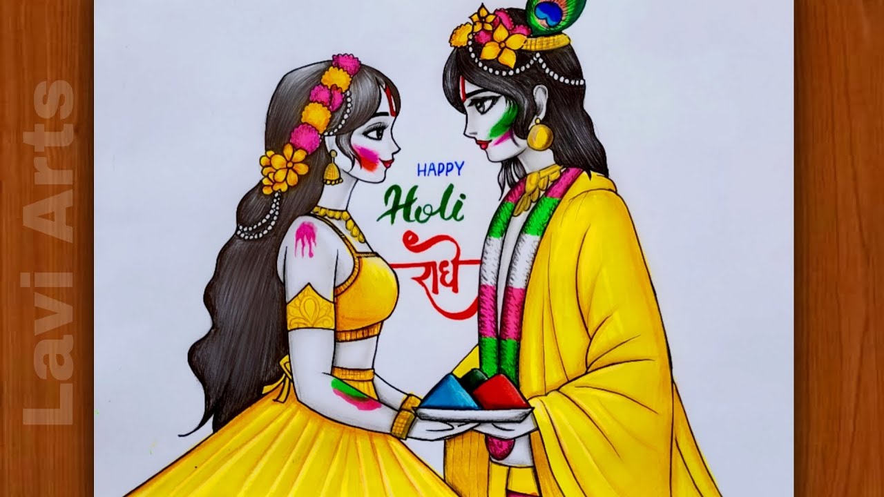 Happy Holi Radhe | How to draw radha Krishna | Radha Krishna Holi drawing | Holi drawing | Lavi Art