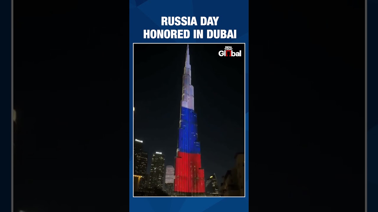 Burj Khalifa Glows In Russian Flag Colors For Russia Day