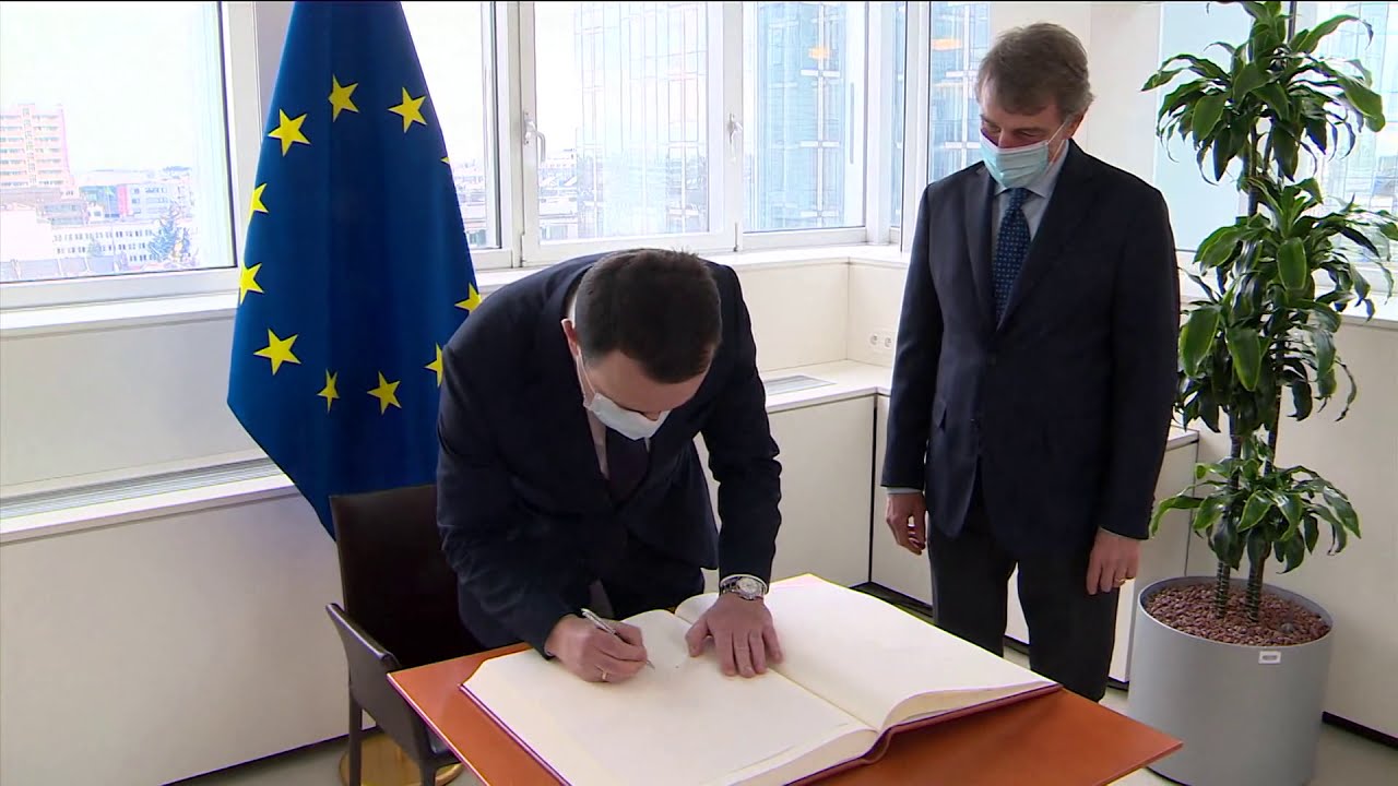 PM Garibashvili met David Sassoli signed the Golden Book of the European Parliament in Brussels