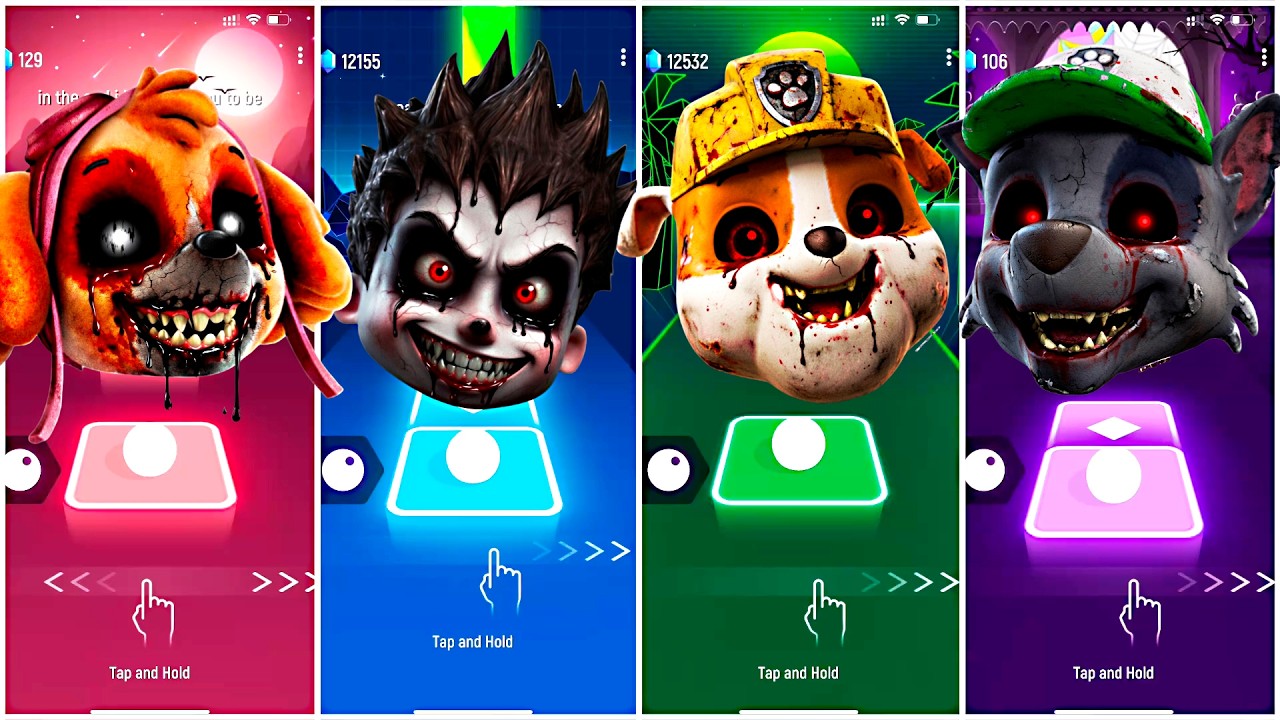 PAW PATROL EXE: SKYE VS RYDER VS RUBBLE VS ROCKY 🎶 Tiles Hop EDM RUSH! - Coffin Dance Song