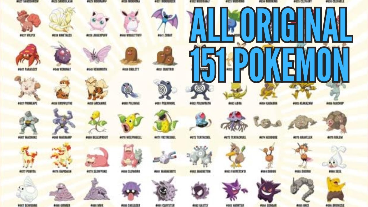 ALL 151 ORIGINAL POK&Eacute;MON LIST. First generation.