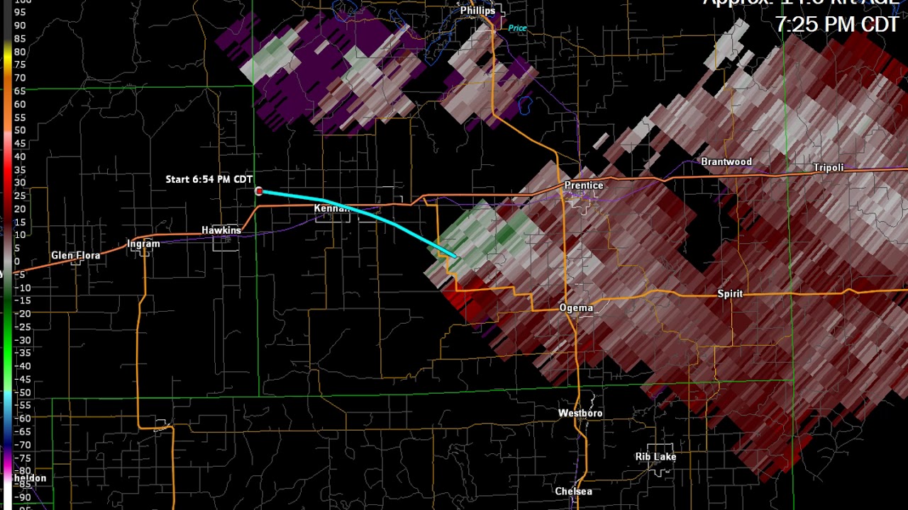 Kennan-Ogema Tornado, June 14, 2019, Storm-relative Velocity Loop