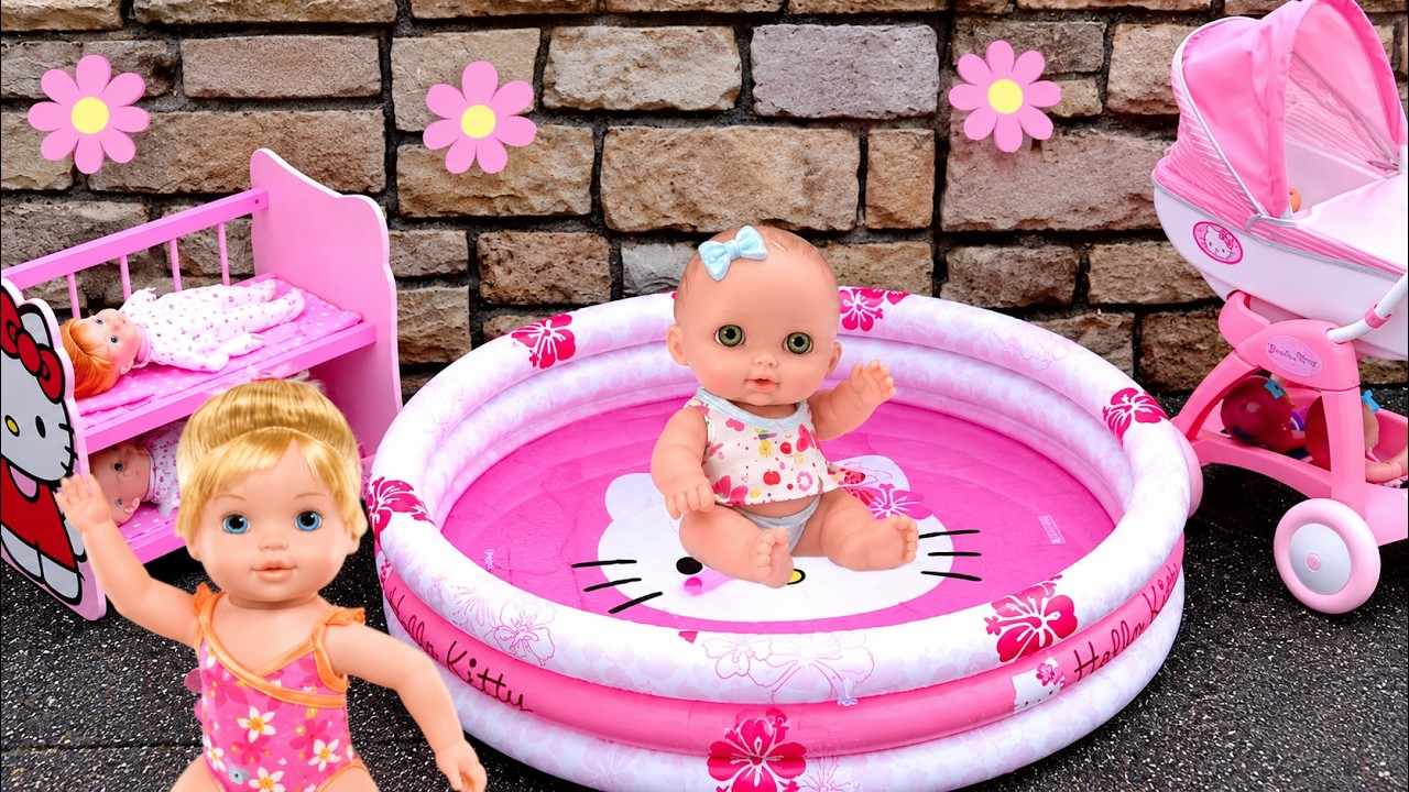 Hello Kitty Doll Pram, Bunkbed and Pool | Pretend Play with Baby Born, Baby Annabell & Nenuco