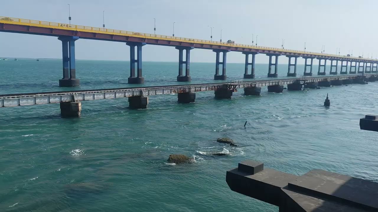 This is the Pamban bridge in Rameshwaram #travel  #rameshwaram #pamban #trainview #sea #suban #tour.