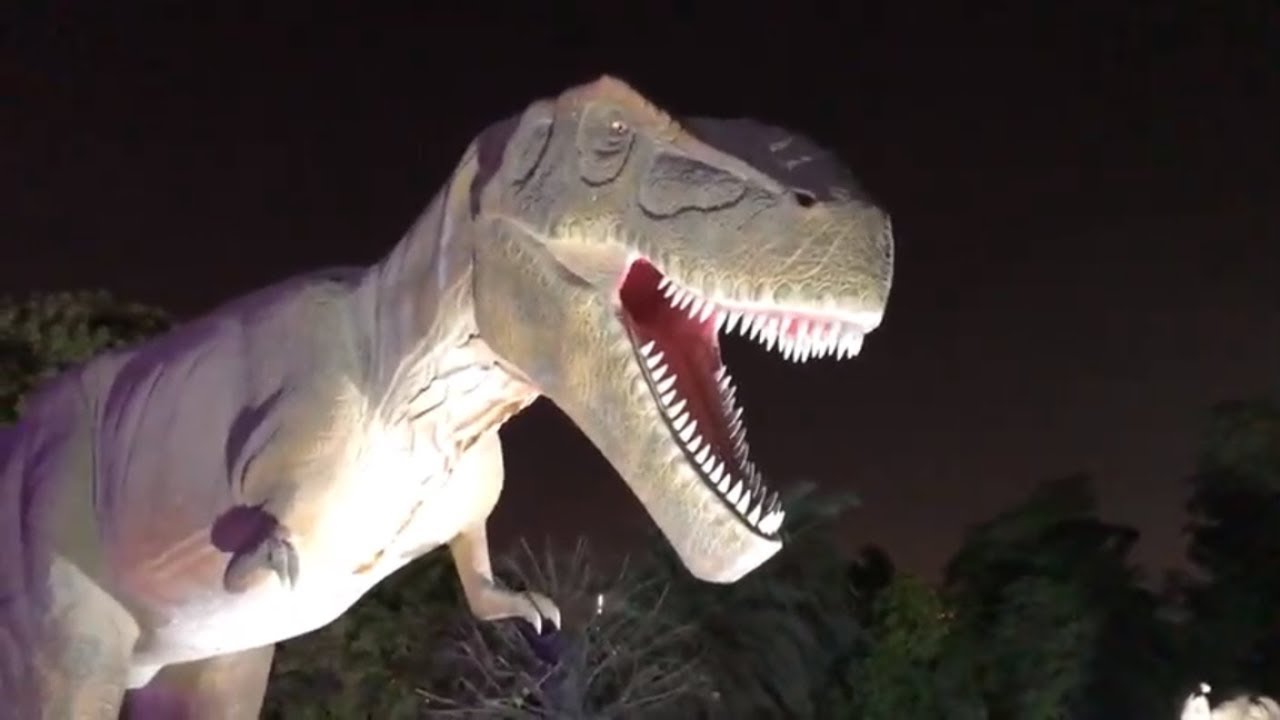 GIANT LIFE SIZE DINOSAURS |NIGHT VIEW IN DINOSAUR PARK