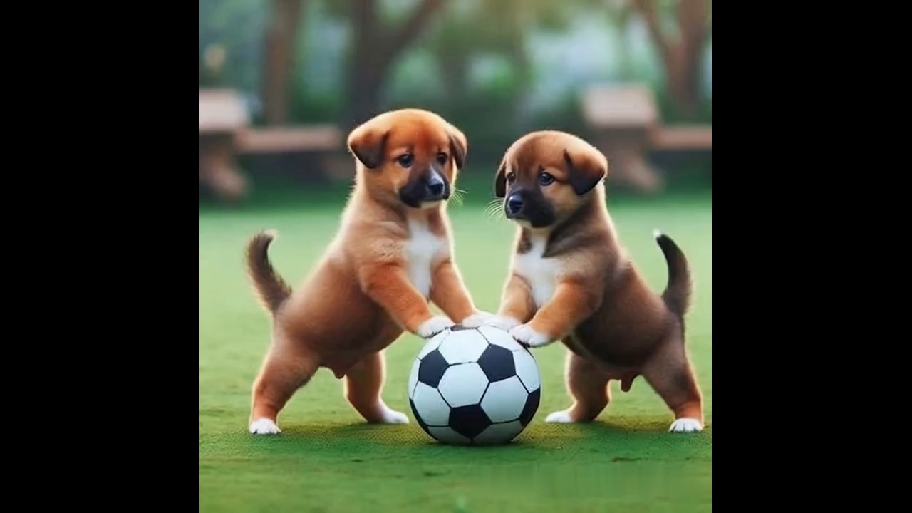 cute puppies playing football #cute #puppy #animals #dog