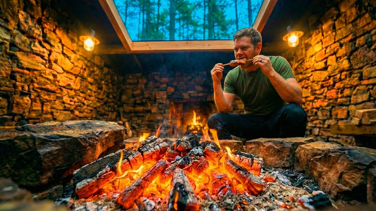 Building a house in the forest with Glass-Roof (ASMR) - This man built a mini house with Glass-Roof