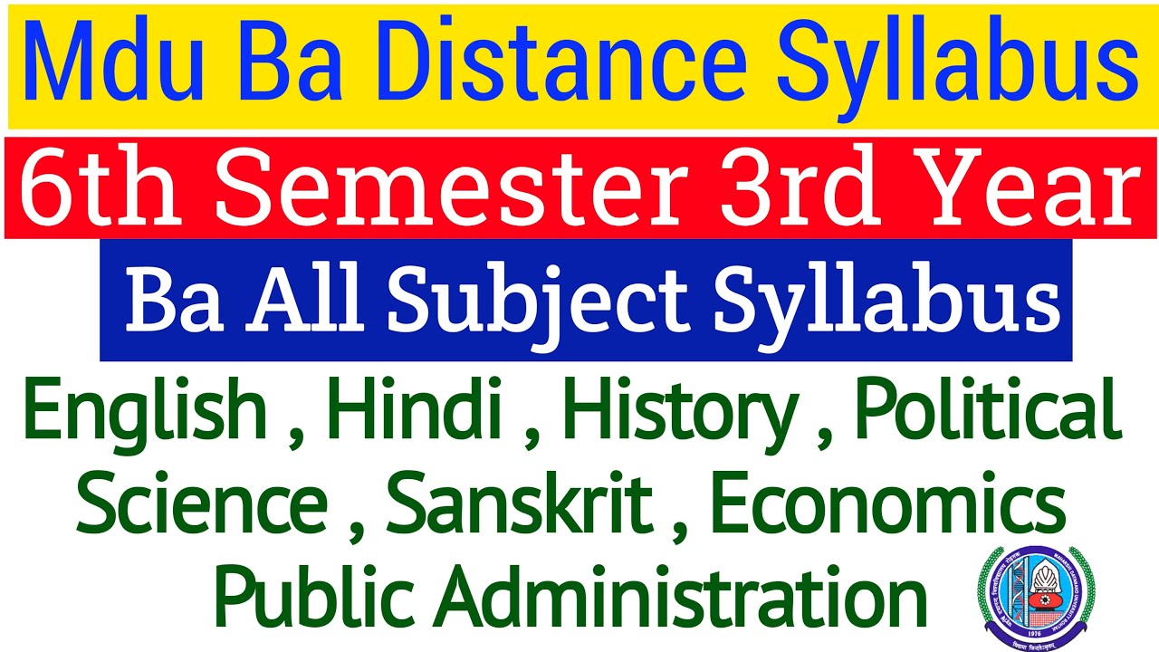 Mdu Ba Distance 6th Semester Syllabus |  Mdu distance ba 6th semester syllabus | Mdu Ba DDE Syllabus