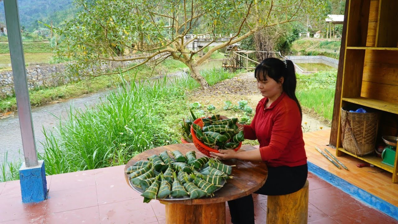 The process of wrapping the cakes - taking them to the market to sell, and gardening.