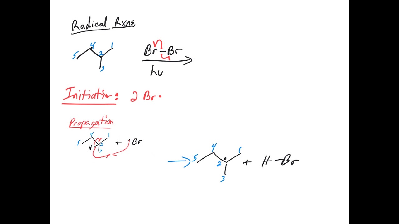 Radical Reaction of alkanes with Br2 (Bromine)-3 Steps-Initiation, Propagation, and Termination