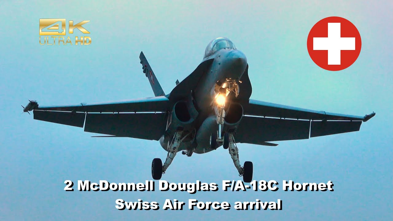 2 McDonnell Douglas F-18 Hornet Swiss Air Force J-5009 J-5234 arrival Meiringen Air Base LSMM