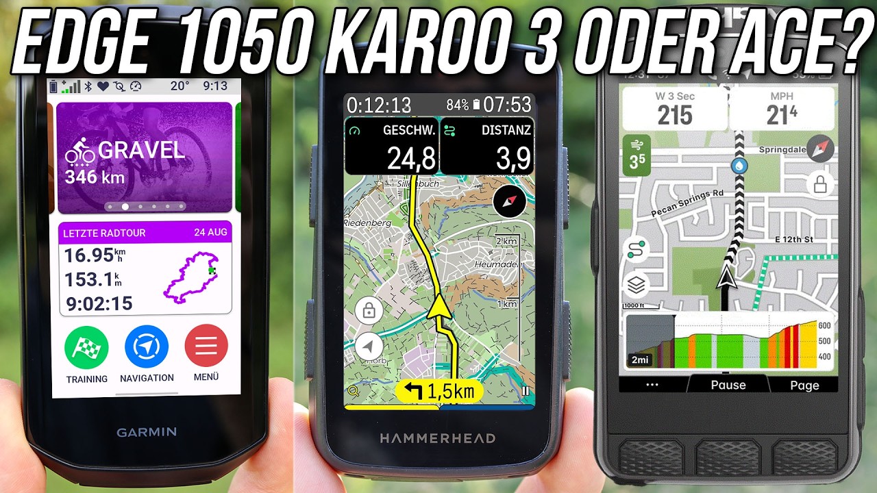 Garmin Edge 1050 vs Hammerhead Karoo 3 vs Wahoo ELEMNT ACE 👉Test & Vergleich 🚲Bester GPS-Radcomputer