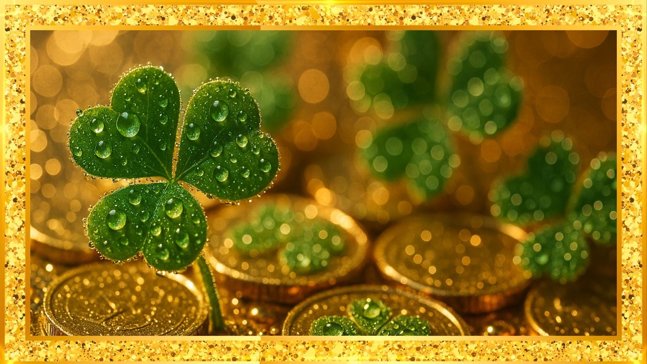 St. Patrick's Day Green Shimmering Shamrocks Gold Coins Screensaver | St. Patrick's Day TV Art