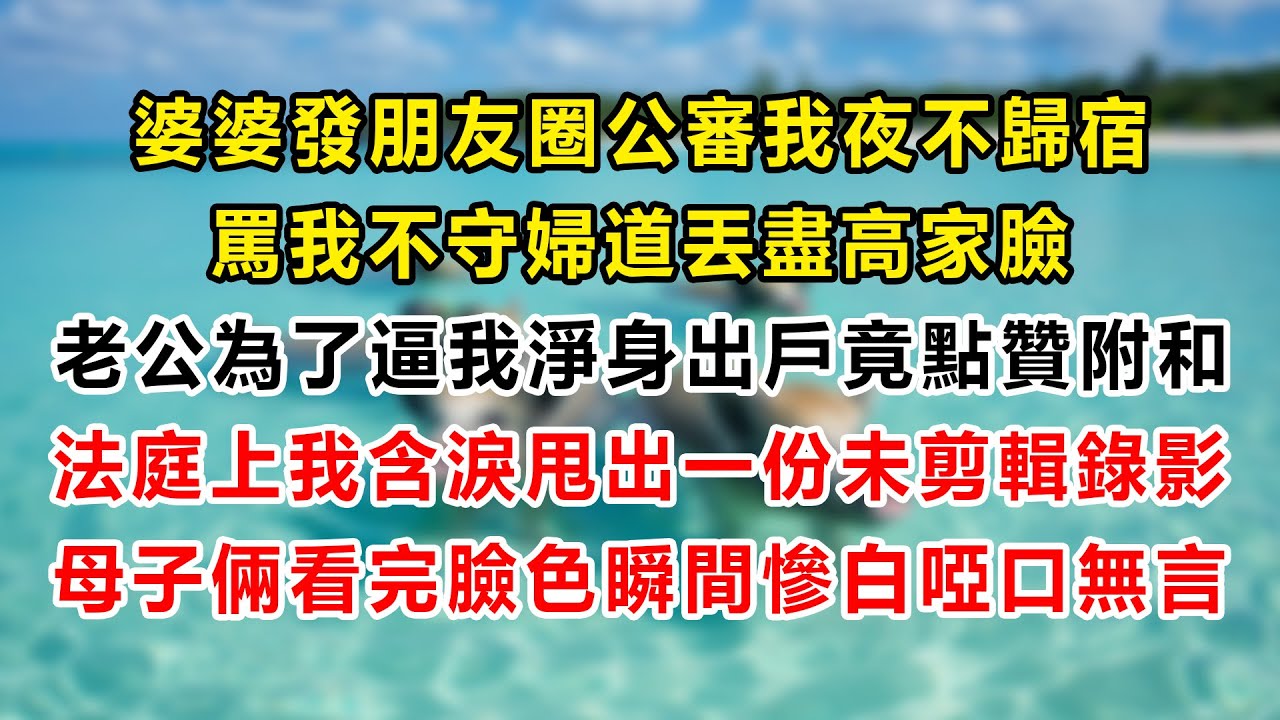 婆婆發朋友圈公審我夜不歸宿，罵我不守婦道丟盡高家臉，老公為了逼我淨身出戶竟點贊附和，法庭上我含淚甩出一份未剪輯錄影，母子倆看完臉色瞬間慘白啞口無言