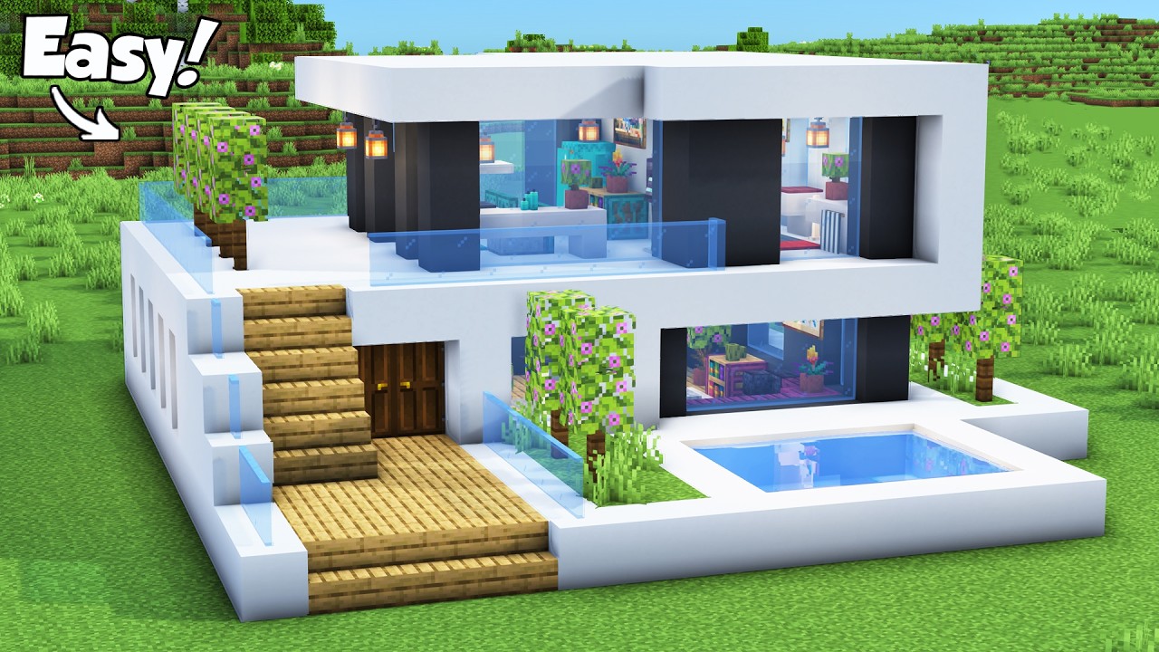 Minecraft: How to Build a Small Modern House Tutorial (Easy) #71 - Interior in Description!
