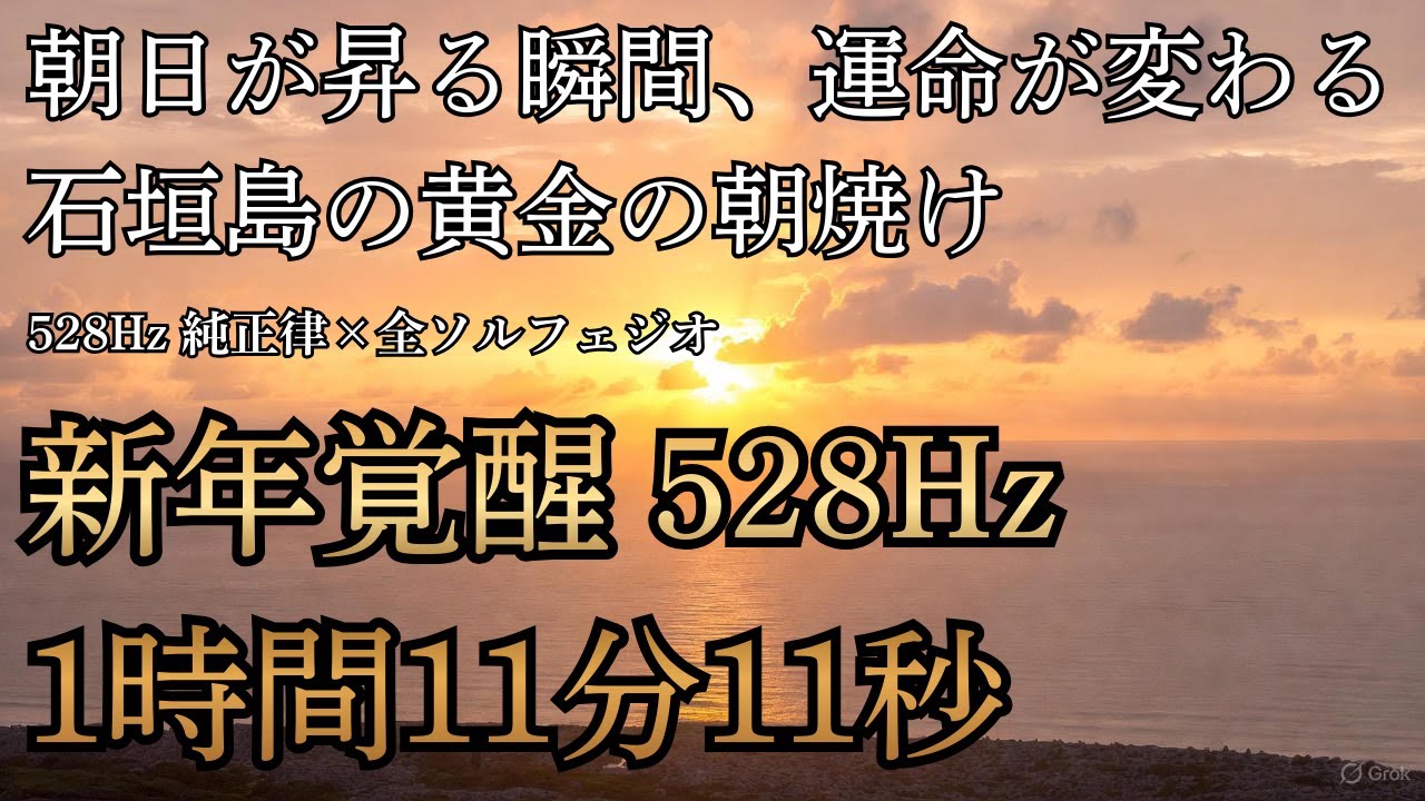 【1時間11分11秒 神聖トリプル】朝日が昇る瞬間、運命が変わる新年浄化 石垣島黄金の朝焼け528Hz 純正律×全ソルフェジオ