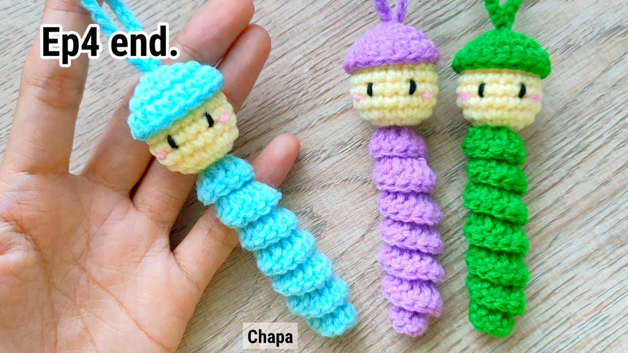 Ep4 end. Assembly 💙 Crochet Worry Worm Keychain Tutorial step by step #crochet #crochettutorial