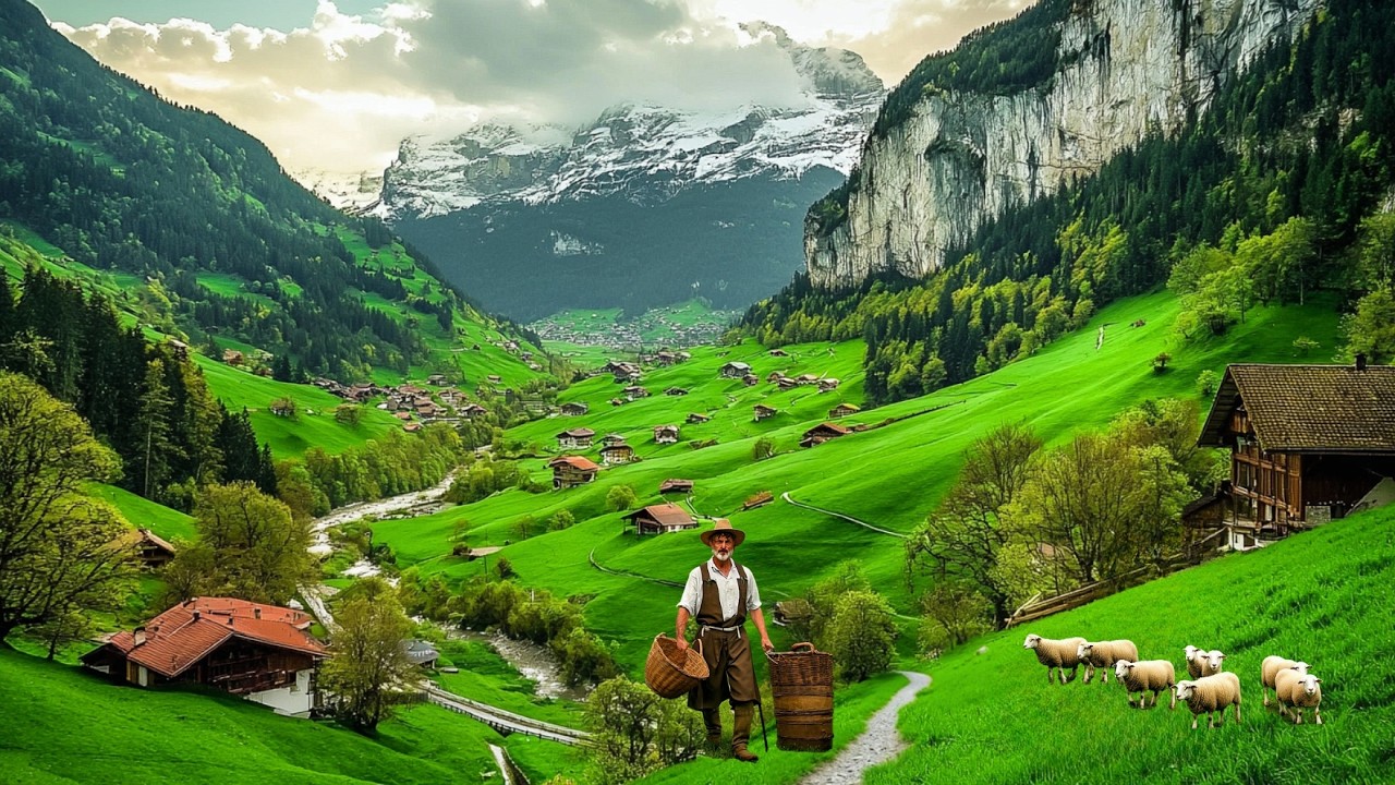Life in Switzerland’s Alpine Villages - Beautiful Countryside with Grazing Cows and Sheep