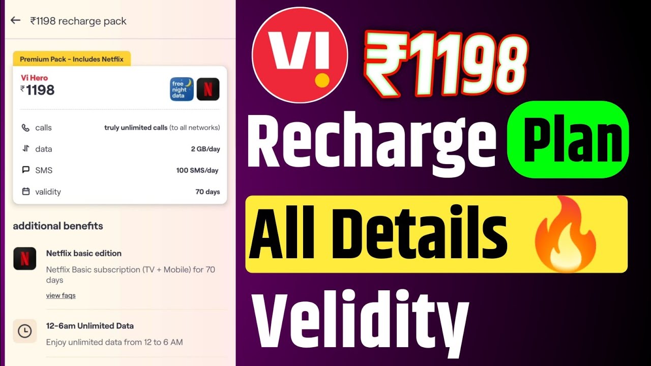 Vi ₹1198 Recharge Plan All Details 🔥 | Vodafone Idea Best Recharge Plan ₹1198 Plan All Details
