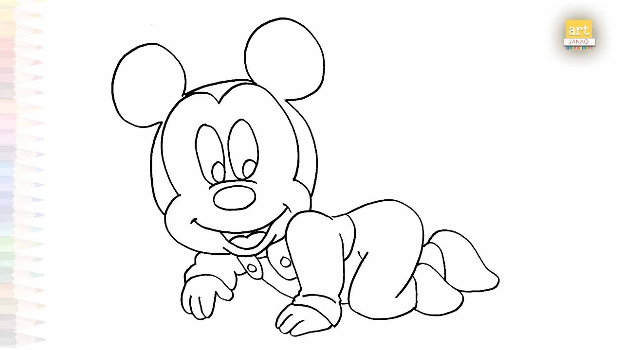 Mickey Mouse crawling drawing easy | cartoon sketches | How to draw A Mickey Mouse simply #artjanag