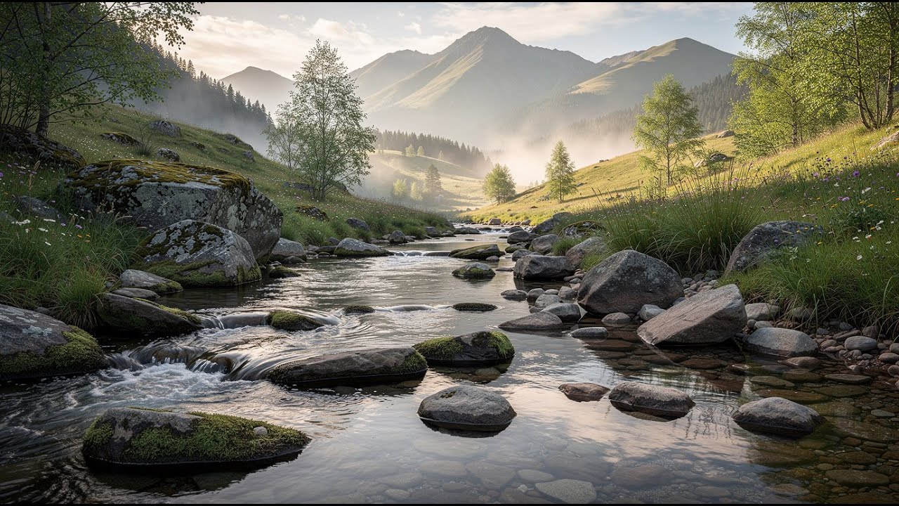Peaceful River Flow & Gentle Birds Chirping 🌿 Mountain Nature Sounds for Sleep & Relaxation