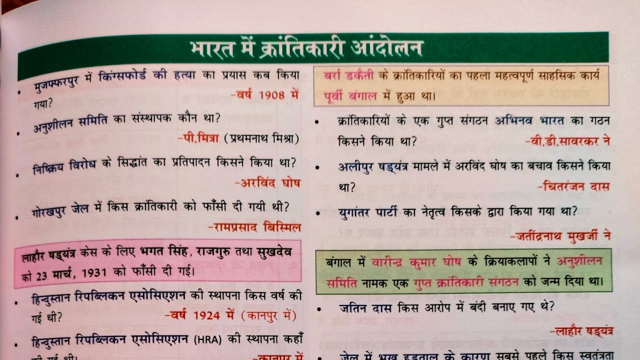 भारत में क्रांतिकारीआंदोलन //Modern history// ncert history oneliner question// #ncert #oneliner 