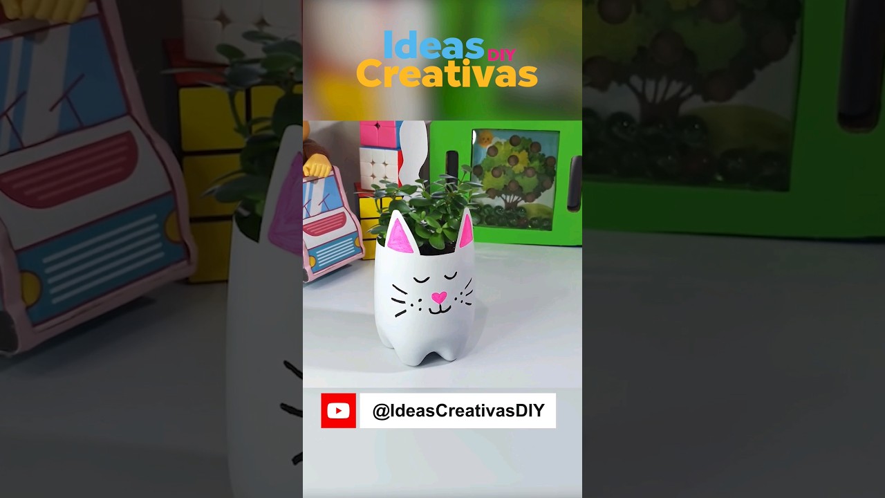 Matera de gatito con botella de plastico #diy #manualidades #craft #reciclaje #ideascreativasdiy