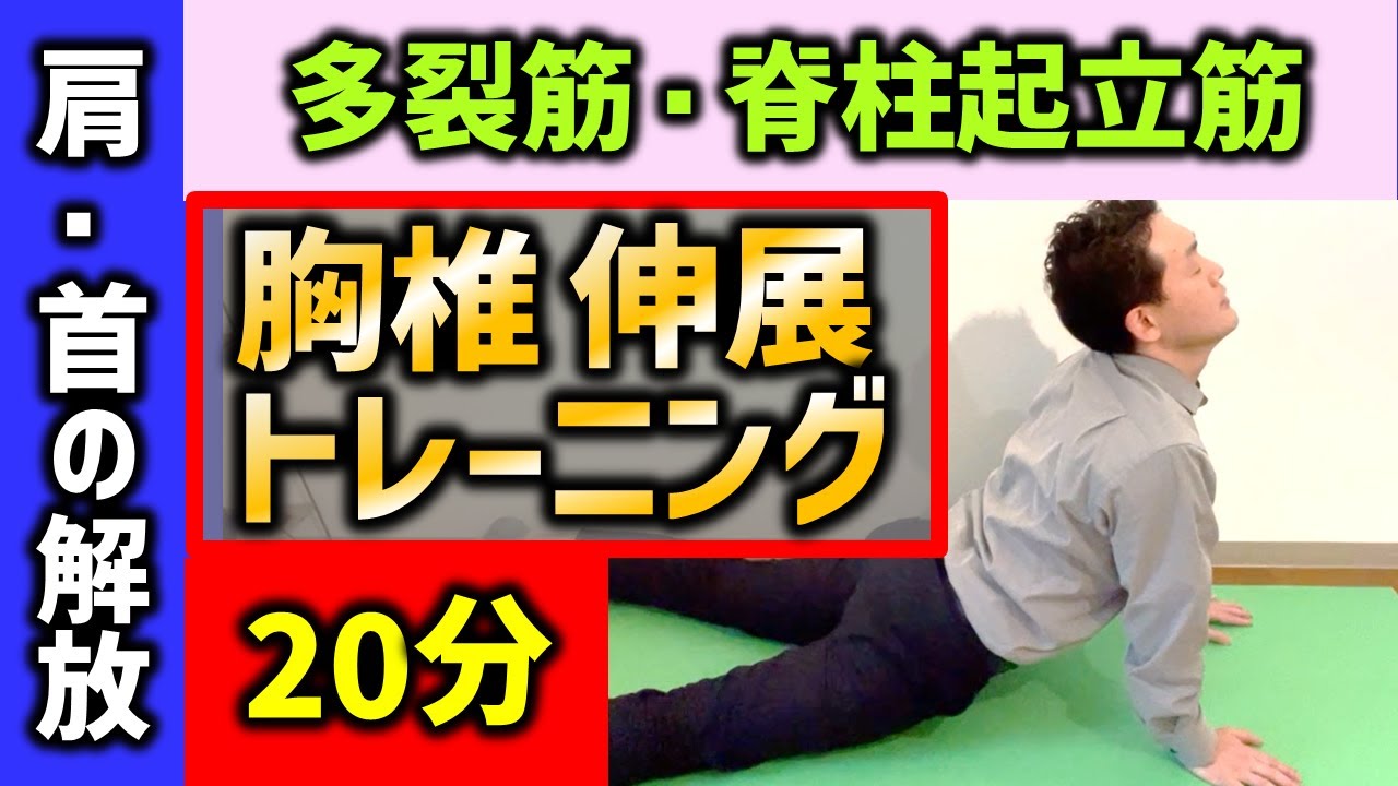 【多裂筋・脊柱起立筋】ストレートネック・肩コリ・首コリ解消するには胸椎を動かせ！胸椎伸展させていくためには必須のインナーマッスルトレーニングをたっぷり20分一緒にやる！不調改善するセルフ整体