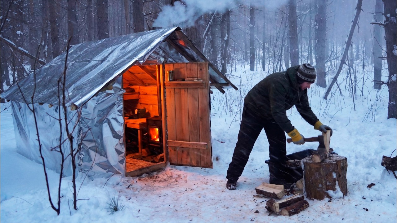 Winter Night in My Foil House | Improving My Wilderness Shelter