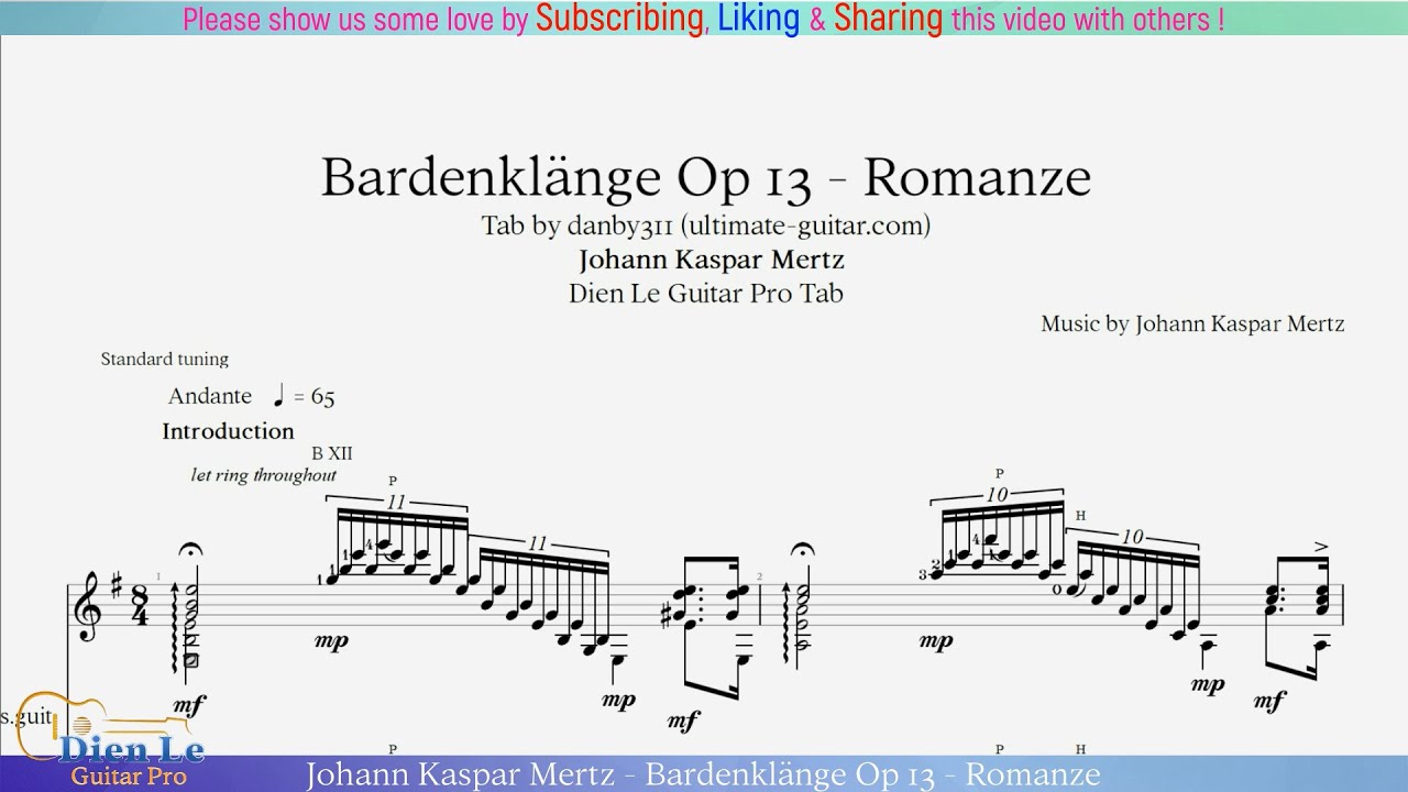 For Classical Guitar with TABs - Johann Kaspar Mertz - Bardenklänge Op 13 - Romanze