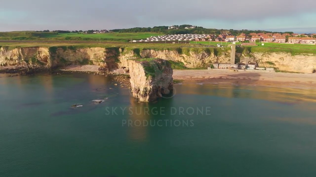 Marsden Rock Wide Orbit, South Shields, Tyne and Wear : Stock Drone Footage