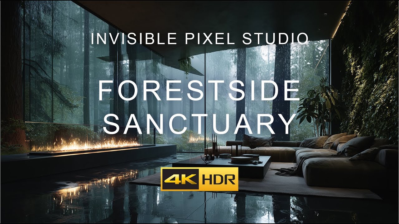 Forestside Sanctuary — 4K Relaxing Loop | Rainy Forest, Fireplace, Soft Ambient Motion