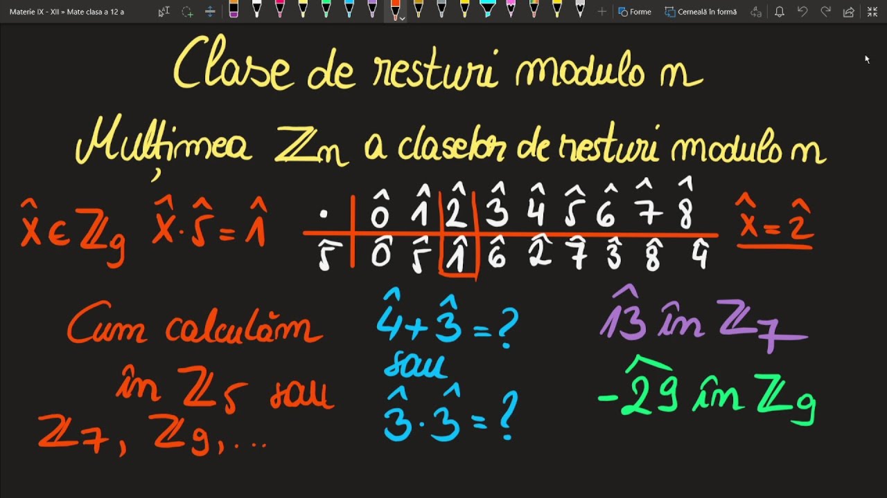 Clase de resturi modulo n adunare inmultire clasa a 12 a exercitii rezolvate numere negative ecuatii