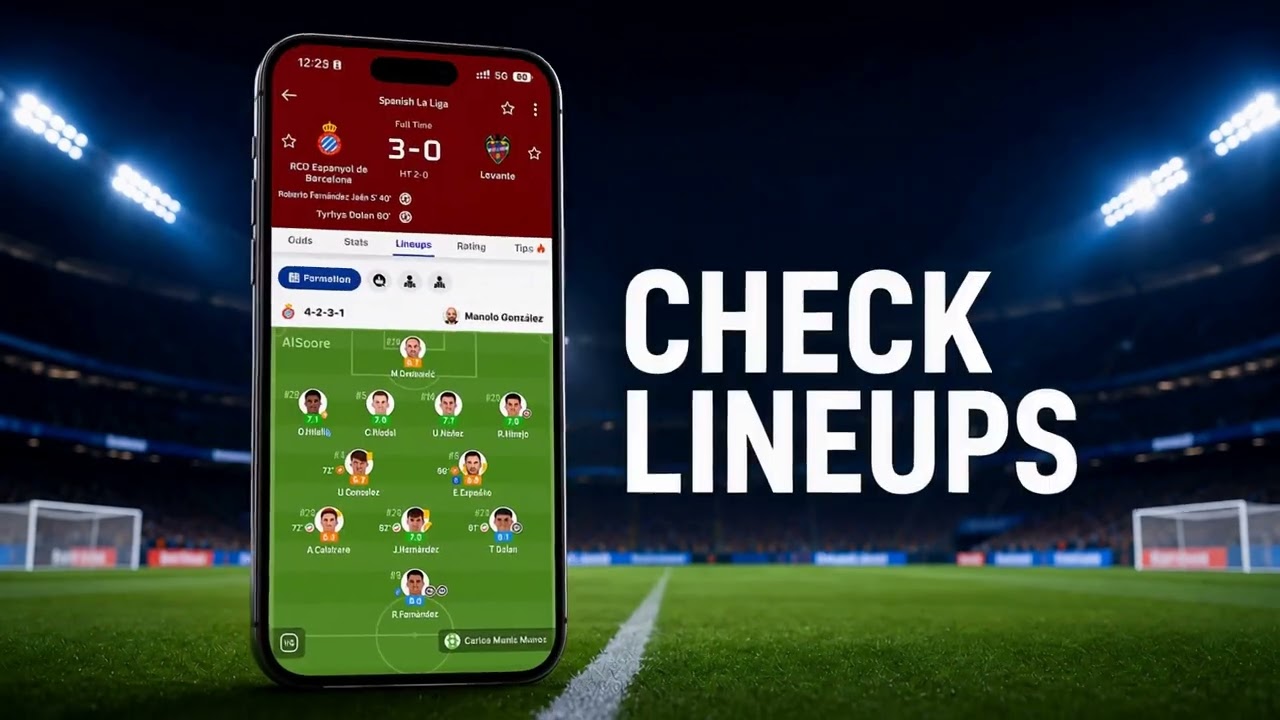 Get real-time alerts for goals and score changes from the matches you follow.