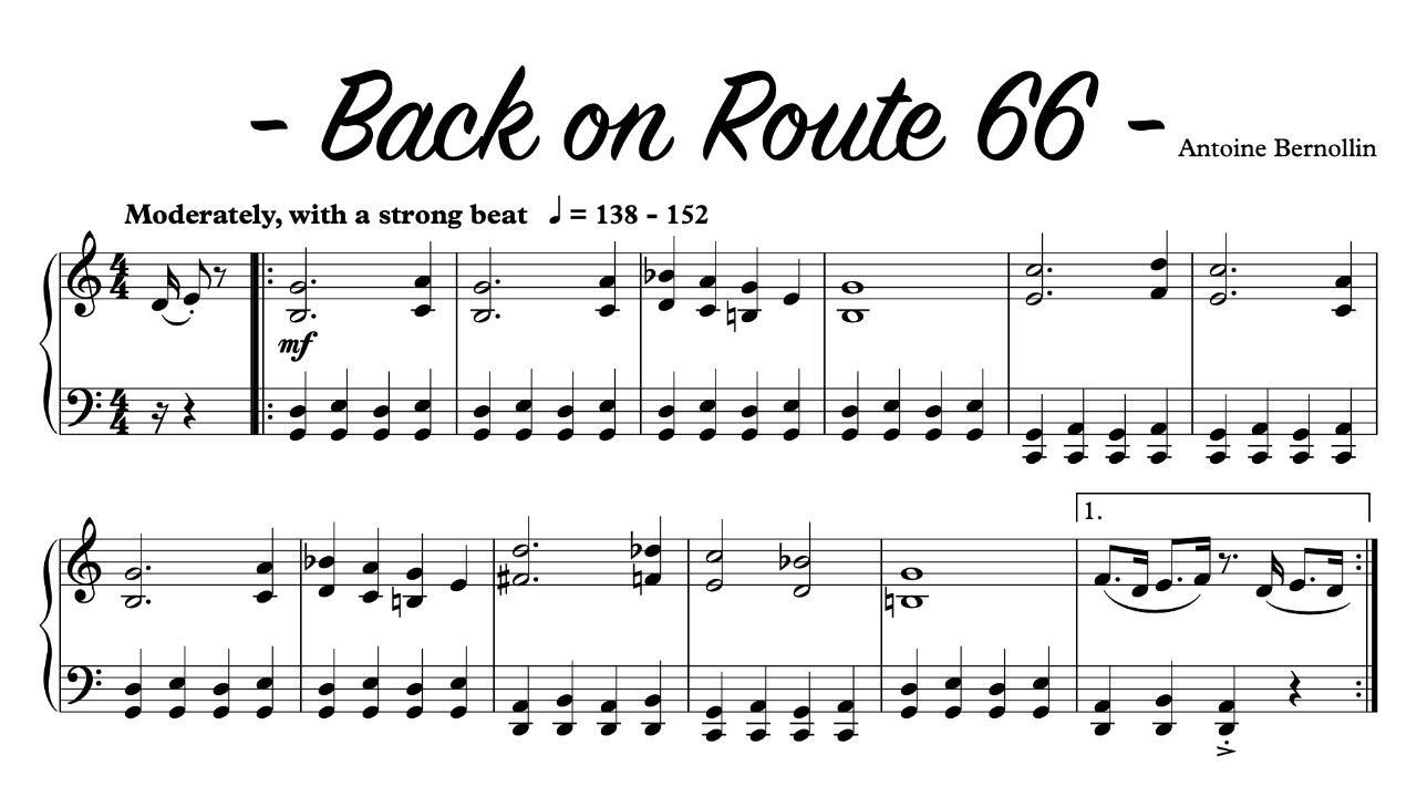 Back on Route 66 - Antoine Bernollin - Original Piano Composition - With Sheet Music. Partition