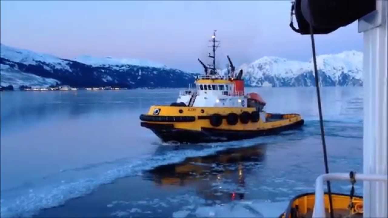 Crowley Tug Alert breaking ice in Prince William Sound